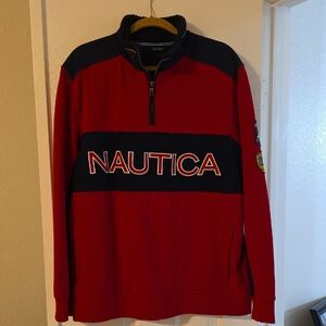 Nautica Logo Mens Sweater, Red and Black XL Quarter ZIP